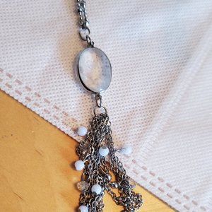 18" Silver Tone Tassel Beaded Pendant Necklace